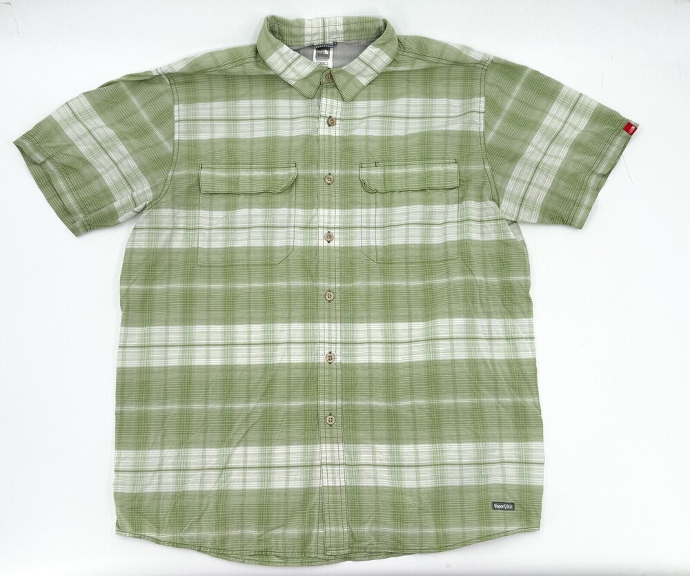 North Face Shirt Mens Extra Large Green Plaid VaporWick Short Sleeve Outdoors